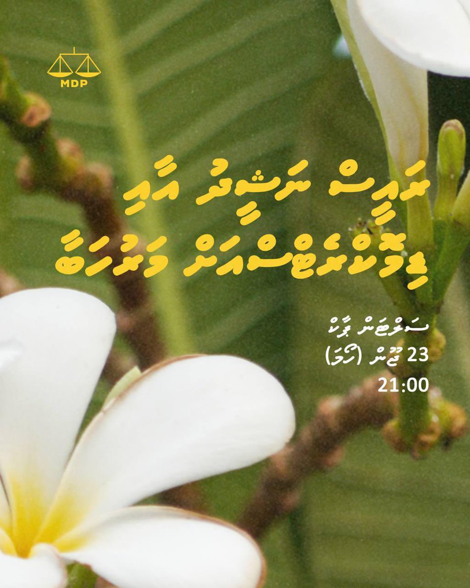 𝐀𝐥𝐢 𝐀𝐳𝐢𝐦 (@aliaazim) on Twitter photo މިމަހުގެ 26 ވަނަ ދުވަހު އެމްޑީޕީ އަށް 20 އަހަރު ފުރުމާދިމާލަށް
މިސްރާބު ޖަހާފައިވާ މި ވަގުތުގައި އެމްޑީޕީގެ ހުންގާނުގައި މިވަގުތު
ތިޔަ ތިއްބެވި ޕާޓީގެ ރައީސް <a href="/abdulla_shahid/">Abdulla Shahid</a> ،
ޗެއަރޕާރސަން <a href="/faya_i/">Fayyaz Ismail</a> ވިސްނުންތެރި ކަމާއެކު ގިނަ
ދުވަސްތަކެއްގެ މަޝްވަރާއާ ގިނަގުނަ މަސައްކަތް މިމަހުގެ 26 ވަނަ ދުވަހު އެމްޑީޕީ އަށް 20 އަހަރު ފުރުމާދިމާލަށް
މިސްރާބު ޖަހާފައިވާ މި ވަގުތުގައި އެމްޑީޕީގެ ހުންގާނުގައި މިވަގުތު
ތިޔަ ތިއްބެވި ޕާޓީގެ ރައީސް <a href="/abdulla_shahid/">Abdulla Shahid</a> ،
ޗެއަރޕާރސަން <a href="/faya_i/">Fayyaz Ismail</a> ވިސްނުންތެރި ކަމާއެކު ގިނަ
ދުވަސްތަކެއްގެ މަޝްވަރާއާ ގިނަގުނަ މަސައްކަތް