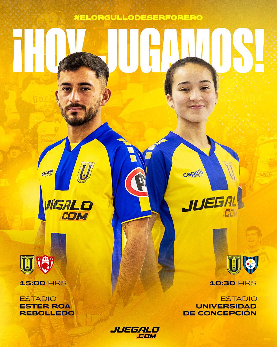 ¡𝗛𝗢𝗬 𝗝𝗨𝗚𝗔𝗠𝗢𝗦! 🇺🇦 

🆚 Huachipato
🏟️ U. de Concepción
🕚 10:30 horas
🎫 Entradas en cdudec.cl
📺 Streaming en ticketplus.cl

🆚 Dep. Copiapó 
🏟️ Ester Roa Rebolledo 
🕒 15:00 horas 
🎫 Entradas en cdudec.cl 
📺 TNT Sports