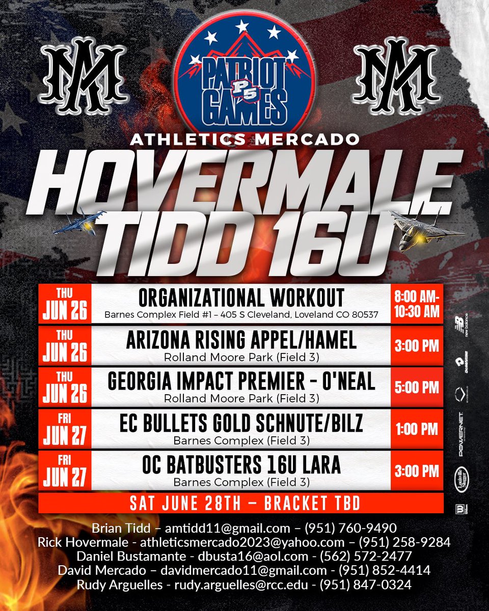 It's Tournament Week! See my girls and I ball out at the Patriot Games and the 16u Power Pool! Safe Travels!

<a href="/AMB2027/">Athletics Mercado 18u Gold</a> <a href="/MercadoAcademy/">Athletics Mercado Academy</a> <a href="/SoftbalAmerica/">Softball America</a> @PGFNetwork <a href="/Alphasports34/">Greg Hernandez</a> <a href="/SBRRetweets/">Softball Recruiting Reposts</a> <a href="/CoastRecruits/">Coast 2 Coast Recruits</a> <a href="/LineDsoftball/">Line Drive Media</a> <a href="/LegacyLegendsS1/">Legacy & Legends Softball</a> <a href="/ExtraInningSB/">EXTRA INNING SOFTBALL</a> <a href="/TCSFastpitch/">TC Fastpitch</a> <a href="/TopPreps/">TOP PREPS - Free Sports News, Videos & Information</a>