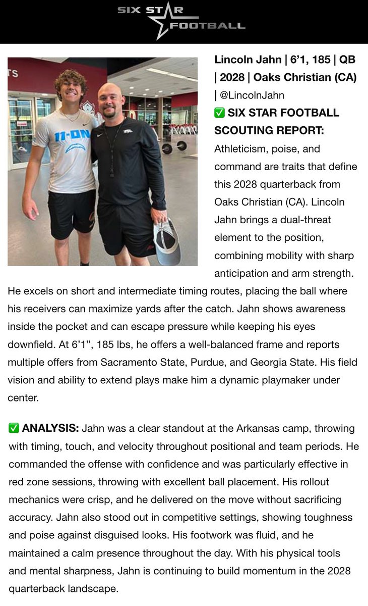 Lincoln Jahn (@lincolnjahn) on Twitter photo Thank you <a href="/sixstarfootball/">Six Star Football | PLUS+</a> for the great article. I got some amazing direction from <a href="/FishbackMiles/">Coach Miles Fishback</a> and <a href="/CoachBPetrino/">Bobby Petrino</a>. <a href="/Throw_2_Win/">Coach Sam Fisher</a> <a href="/Coast2CoastBSM/">Coast 2 Coast Recruiting</a> <a href="/PrepRedzoneCA/">Prep Redzone California</a> <a href="/GregBiggins/">Greg Biggins</a> <a href="/PGregorian/">Paul Gregorian</a> <a href="/CoachC_C/">Charles Collins</a> <a href="/BlairAngulo/">Blair Angulo</a> <a href="/oclionsfootball/">OC Lions Football</a> Thank you <a href="/sixstarfootball/">Six Star Football | PLUS+</a> for the great article. I got some amazing direction from <a href="/FishbackMiles/">Coach Miles Fishback</a> and <a href="/CoachBPetrino/">Bobby Petrino</a>. <a href="/Throw_2_Win/">Coach Sam Fisher</a> <a href="/Coast2CoastBSM/">Coast 2 Coast Recruiting</a> <a href="/PrepRedzoneCA/">Prep Redzone California</a> <a href="/GregBiggins/">Greg Biggins</a> <a href="/PGregorian/">Paul Gregorian</a> <a href="/CoachC_C/">Charles Collins</a> <a href="/BlairAngulo/">Blair Angulo</a> <a href="/oclionsfootball/">OC Lions Football</a>