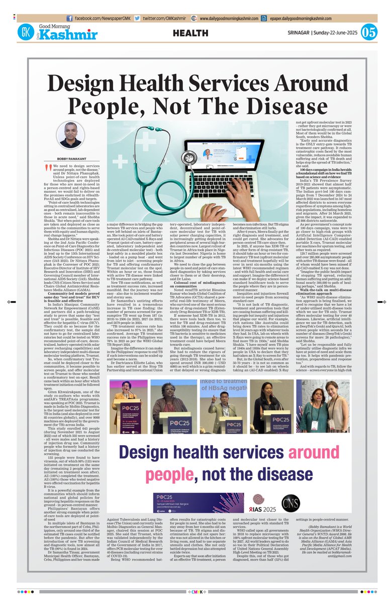 Bobby Ramakant | बॉबी रमाकांत (@bobbyramakant) on Twitter photo #PublishedToday 🔷 "We need to design services around people, not the disease," #POC25 Dr Nittaya Phanuphak @IASociety GC
Insights: Giten <a href="/amfAR/">amfAR</a>, Dr Tinsay, <a href="/blessi_k/">Blessina Kumar</a> <a href="/G_C_T_A/">GCTA</a>, Dr Laloo <a href="/MolbioDx/">Molbio Diagnostics</a>, <a href="/shobha1shukla/">Shobha Shukla</a>
🌏Daily GMK
epaper.dailygoodmorningkashmir.com/epaper/edition…
🌏CNS
citizen-news.org/2025/06/design… #PublishedToday 🔷 "We need to design services around people, not the disease," #POC25 Dr Nittaya Phanuphak @IASociety GC
Insights: Giten <a href="/amfAR/">amfAR</a>, Dr Tinsay, <a href="/blessi_k/">Blessina Kumar</a> <a href="/G_C_T_A/">GCTA</a>, Dr Laloo <a href="/MolbioDx/">Molbio Diagnostics</a>, <a href="/shobha1shukla/">Shobha Shukla</a>
🌏Daily GMK
epaper.dailygoodmorningkashmir.com/epaper/edition…
🌏CNS
citizen-news.org/2025/06/design…