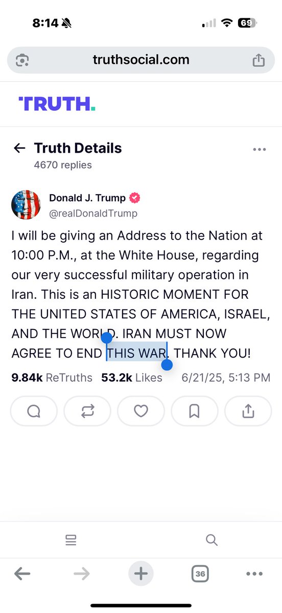 jackferry99's tweet photo. @gphelpsIII @DashDobrofsky You’re right, he didn’t. He entered the war, saying that he and Netanyahu worked “as a team” on the U.S. military strikes. He even called it “war” in reference to said strikes. If that’s not the U.S. entering into the Israel/Iran war, I don’t know what is. https://t.co/wKbl1M2uoa