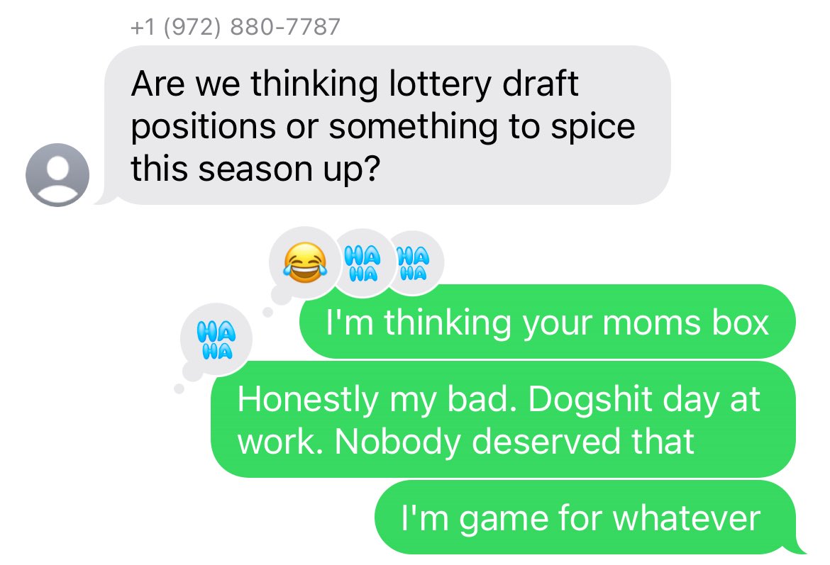 shutupptj's tweet photo. Been in the same fantasy league for 13 years. My first response to this years game chatter after a bad day at work https://t.co/QAyE75V0L4