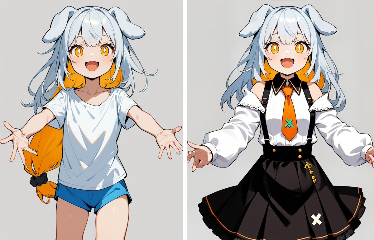 dodo_ria's tweet image. 続き
#FramePack の着せ替えチャレンジ

着せ替え元となる一枚絵を複数生成した上でリトライ中。素体変換と違って明確に画風が維持されるから多少ガチャがあっても時間をかける価値があるかも。

「シャンク〇･･･指がっ！！」の部分はあとでinpaintで直せばよかろうなのだ