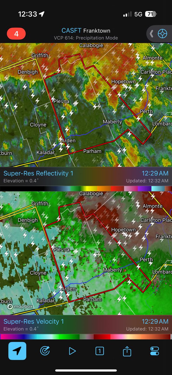 Tornado warning just went up for the areas of Plevna, Sharbot Lake, &amp; Western Lanark #onstorm #onwx