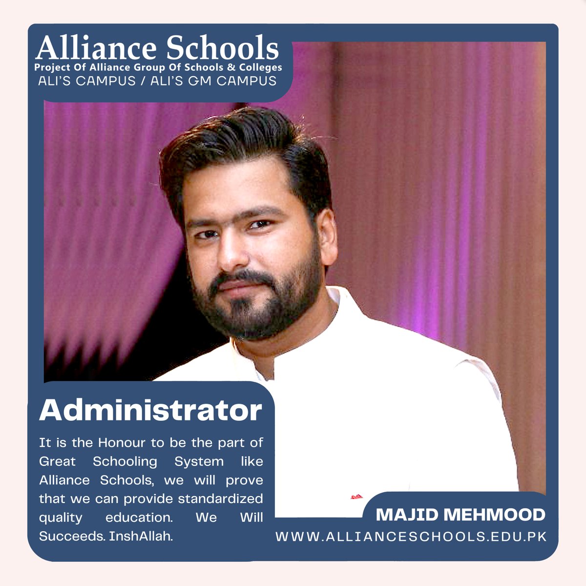 MajidMehmoduk's tweet photo. I hope and desire that our education system should bring remarkable contribution for quality education in Pakistan. 
Majid Mehmood Director &amp; Administrator Alliance Schools Ali's GM Campus
#AllianceSchools  #MajidMehmood #Majidmehmoodadministrator #majidmehmoodprincipal https://t.co/YSTmXIUx2I