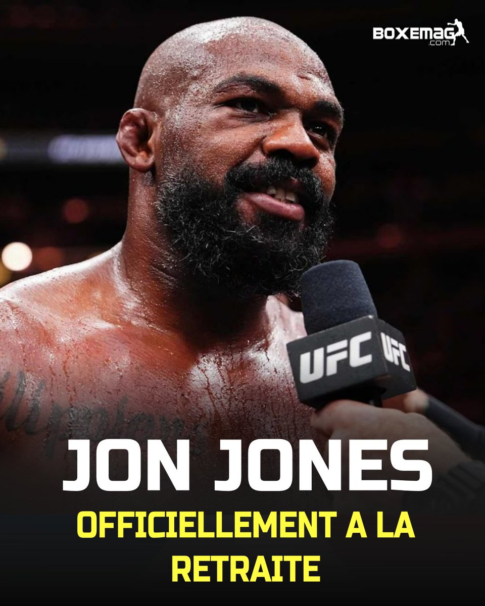 Dana White vient d'annoncer en conférence de presse le départ en retraite de Jon Jones 🇺🇸. L'ancien champion a confirmé la nouvelle sur ses réseaux sociaux quelques minutes plus tard.

Tom Aspinall 🇬🇧 a été promu champion incontesté des poids lourds de l'UFC !