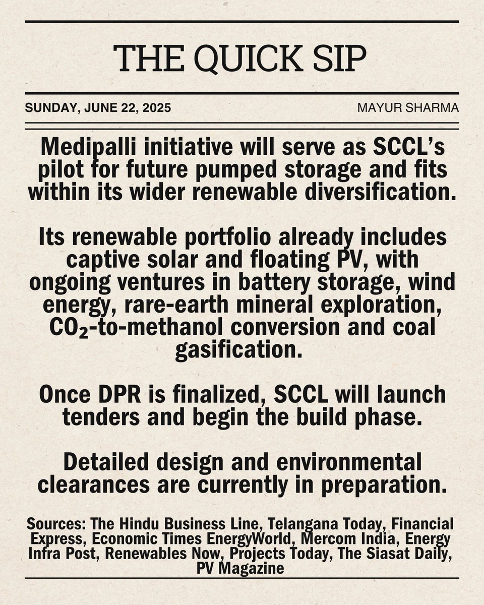 Mayur Sharma (@mayur259) on Twitter photo #WaterNews #EnergyNews: SCCL to Invest ₹3,000 Crore in Telangana’s First 500 MW Pumped Storage Power Project at Medipalli Using 157 Metre Deep Mine Sump.
@crpaatil <a href="/DoWRRDGR_MoJS/">Ministry of Jal Shakti, DoWR, RD&GR, GoI</a> @pro_sccl <a href="/wapcosofficials/">wapcosofficials</a> @npccofficial @telanganacmo <a href="/revanth_anumula/">Revanth Reddy</a> <a href="/balaram_irs/">N.Balaram IRS</a> #WaterNews #EnergyNews: SCCL to Invest ₹3,000 Crore in Telangana’s First 500 MW Pumped Storage Power Project at Medipalli Using 157 Metre Deep Mine Sump.
@crpaatil <a href="/DoWRRDGR_MoJS/">Ministry of Jal Shakti, DoWR, RD&GR, GoI</a> @pro_sccl <a href="/wapcosofficials/">wapcosofficials</a> @npccofficial @telanganacmo <a href="/revanth_anumula/">Revanth Reddy</a> <a href="/balaram_irs/">N.Balaram IRS</a>