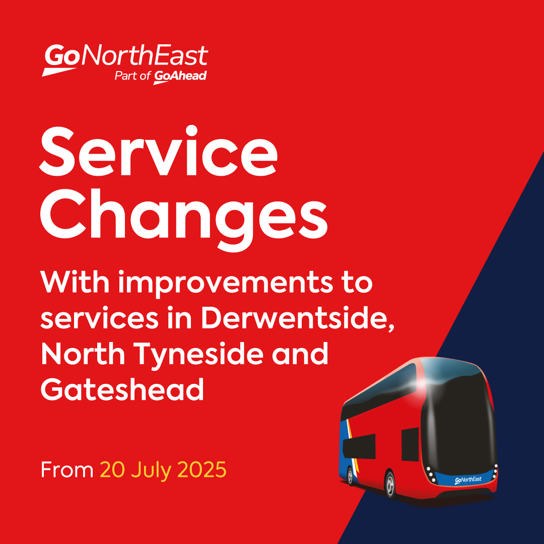 🚌 SERVICE CHANGES FROM 20 JULY 🚌

From Sunday 20 July 2025, we’re introducing changes to our services across Derwentside, North Tyneside, Gateshead, Sunderland and South Tyneside.  

Read more 👇
gonortheast.co.uk/service-change…