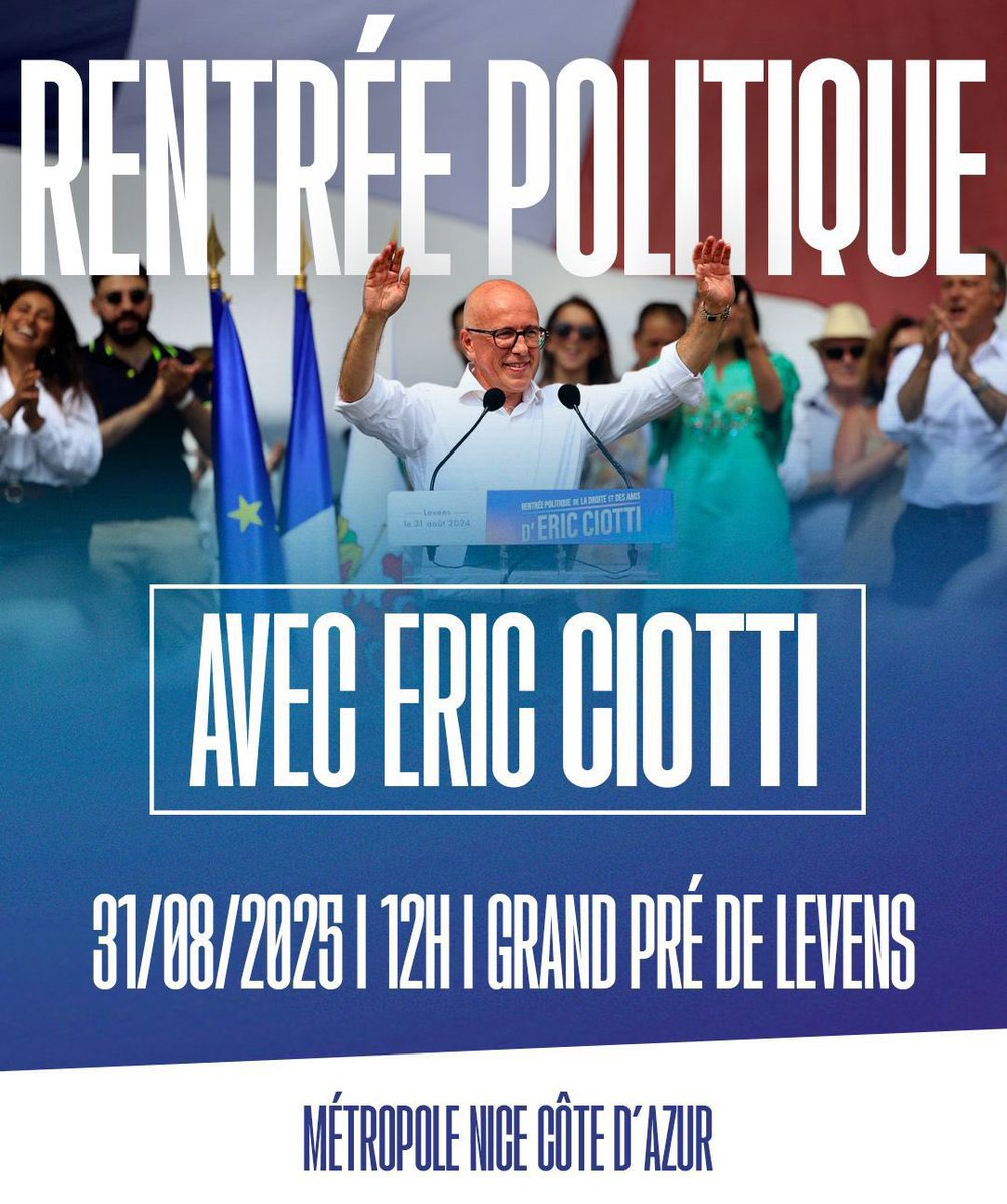 Rendez-vous le dimanche 31 août à 12h au Grand Pré de Levens pour notre grande rentrée politique.

L’occasion de nous retrouver, de tracer ensemble les combats à venir, avec l’espoir et l’énergie qui nous animent.

Je vous y attends nombreux !