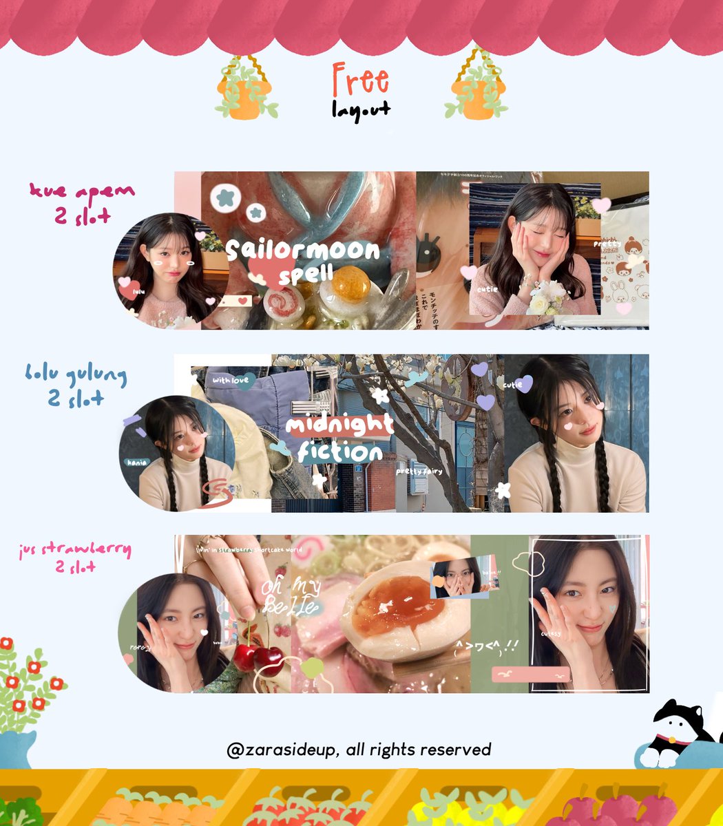 itszarastudio's tweet photo. repost will be appreciated! 🚃

HAING hari ini aku membawa 6 FREE LAYOUT BY REQ dalam rangka merayakan ulang tahunnya kak Rara @rozesflow! 🌸🧚🏻‍♀️ #RaraInFullBloom 
 
🛝 DM @itszarastudio 
⛺️ 19.30 WIB

#zonauang #zonaba https://t.co/yadxss6CBP
