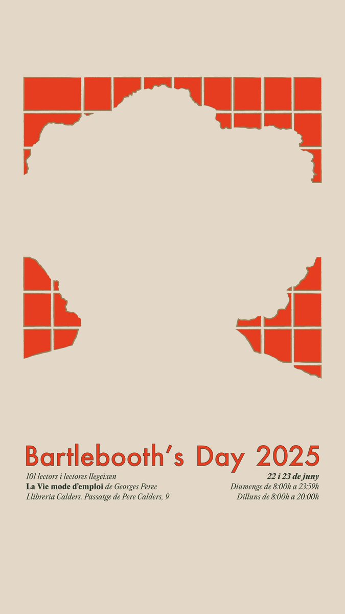 Matinar per llegir: està passant.
Avui obrim a les 8 h. Llegirem sencer "La vida manual d'ús".

Feliç Bartlebooth's Day.