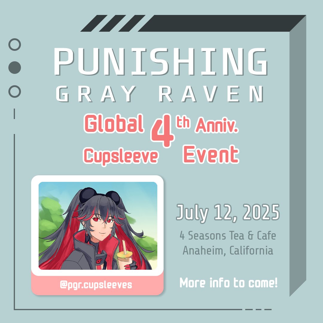 I'm hosting an unofficial cupsleeve event on July 12th for PGR Global's 4th anniversary! Follow on pgr.cupsleeves Instagram for updates ~ #pgr #PunishingGrayRaven