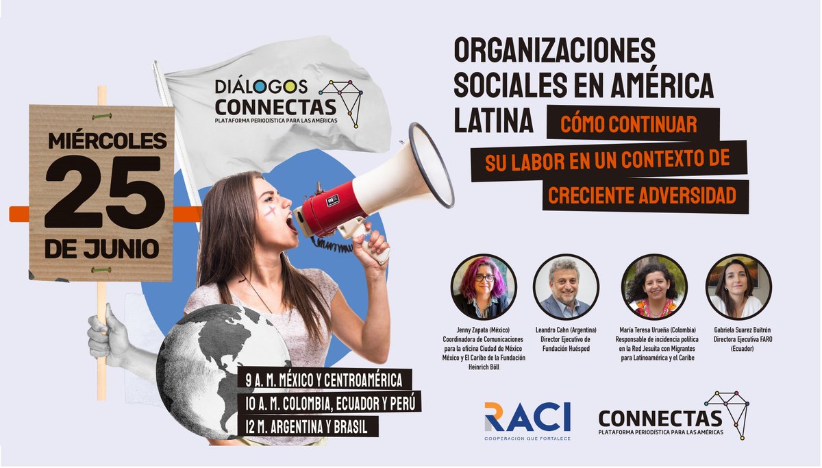 CONNECTASLab (@connectaslab) on Twitter photo #DiálogosCONNECTAS |🗣️ En esta conversación sobre organizaciones sociales contaremos con la participación de:
🟠Gabriela Suárez (<a href="/FARO_org/">FARO</a>)
🟠Jenny Zapata (<a href="/boell_MXCA/">Heinrich-Böll-Stiftung Ciudad de México</a>)
🟠@LeandroCahn (<a href="/FundHuesped/">Fundación Huésped</a>)
🟠María Teresa Urueña (<a href="/RJM_LAC/">RedJesuitaConMigrantes-LAC</a>)
⬇️ Asegura tu lugar.
us06web.zoom.us/webinar/regist… #DiálogosCONNECTAS |🗣️ En esta conversación sobre organizaciones sociales contaremos con la participación de:
🟠Gabriela Suárez (<a href="/FARO_org/">FARO</a>)
🟠Jenny Zapata (<a href="/boell_MXCA/">Heinrich-Böll-Stiftung Ciudad de México</a>)
🟠@LeandroCahn (<a href="/FundHuesped/">Fundación Huésped</a>)
🟠María Teresa Urueña (<a href="/RJM_LAC/">RedJesuitaConMigrantes-LAC</a>)
⬇️ Asegura tu lugar.
us06web.zoom.us/webinar/regist…