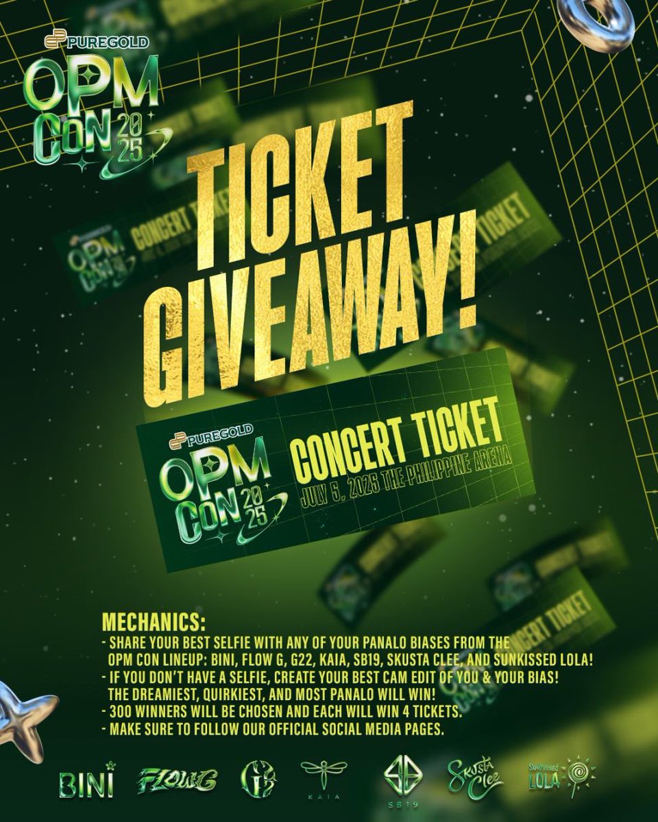 A SELFIE WITH YOUR BIAS, A TICKET FOR PANALO CONCERT! 📸

Share a selfie or edit of you and your bias from the OPM Con lineup for a chance to win FOUR (4) OPM CON TICKETS! 

Follow the mechanics sa post na ito, and make sure to follow Puregold’s official social media pages. Hope