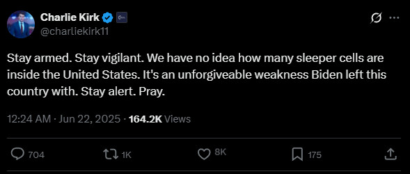 UPDATE: Charlie Kirk, now masturbating furiously at the prospect of Red Dawn