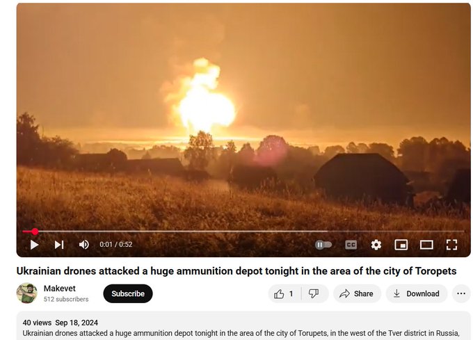 This video, posted by pro-Trump host Clay Travis and viewed over a million times, falsely claims to show an explosion at Iran's Fordo nuclear site after US bombings.

In fact, the video shows a Ukrainain drone attack on a Russian ammunition depot in Toropets in September 2024.