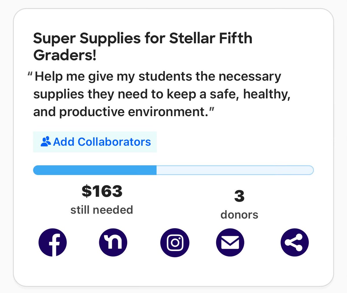 Wow a THIRD donor! I’m so close on this one! $163 to #clearthelist! Please help if you can. 

Help me give my students the necessary supplies they need to keep a safe, healthy, and productive environment. 
👉secure.donorschoose.org/project/super-…