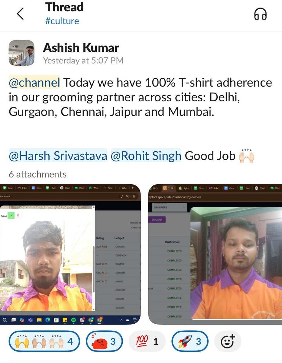 kaushalgee's tweet image. Small win of the week: we got 100% uniform adherence for our grooming partners yesterday! 🥲