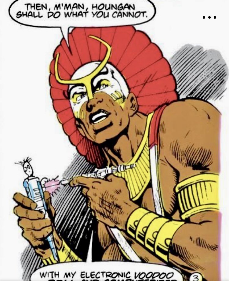EmileMarkenzie's tweet photo. Then, m’man, Houngan shall do what you cannot… with science, spirit, and style. 💉🧠⚡ #HounganPower #VoodooTech #ComicCulture #Afrofuturism #ElectronicVoodoo #DCComics #TechnoMystic #RetroSupervillain #LegendsOfTomorrow https://t.co/yxJvsRjiZP