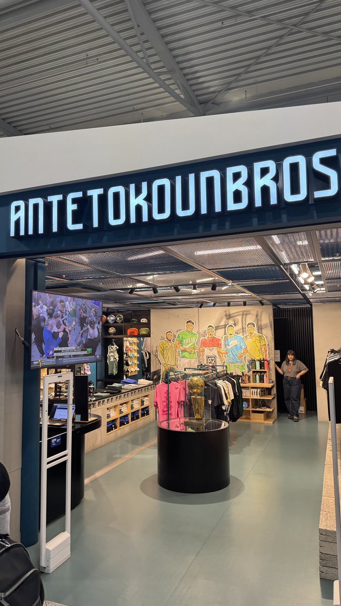 At the Athens airport (and the TV is showing the Bucks championship win on repeat)