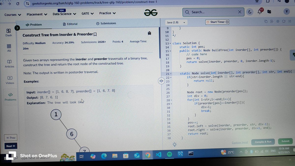 Yashpatil231's tweet photo. Day 84 of #CodingChallenge on @geeksforgeeks 
Problem solved 👍🎯 
#coding #gfg160 #geekstreak2025 

Problem 84: Construct Tree from Inorder &amp; Preorder✅ https://t.co/2nSJaj16yu