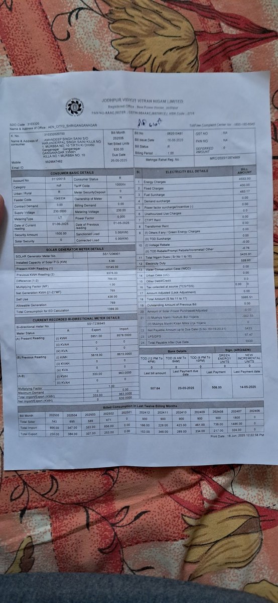amandeep24's tweet photo. @ccc_jdvvnl @CMORajsthan @mnreindia where is my free solar units which govt has announced,  Please find attached bill https://t.co/VGO3iSbZRT