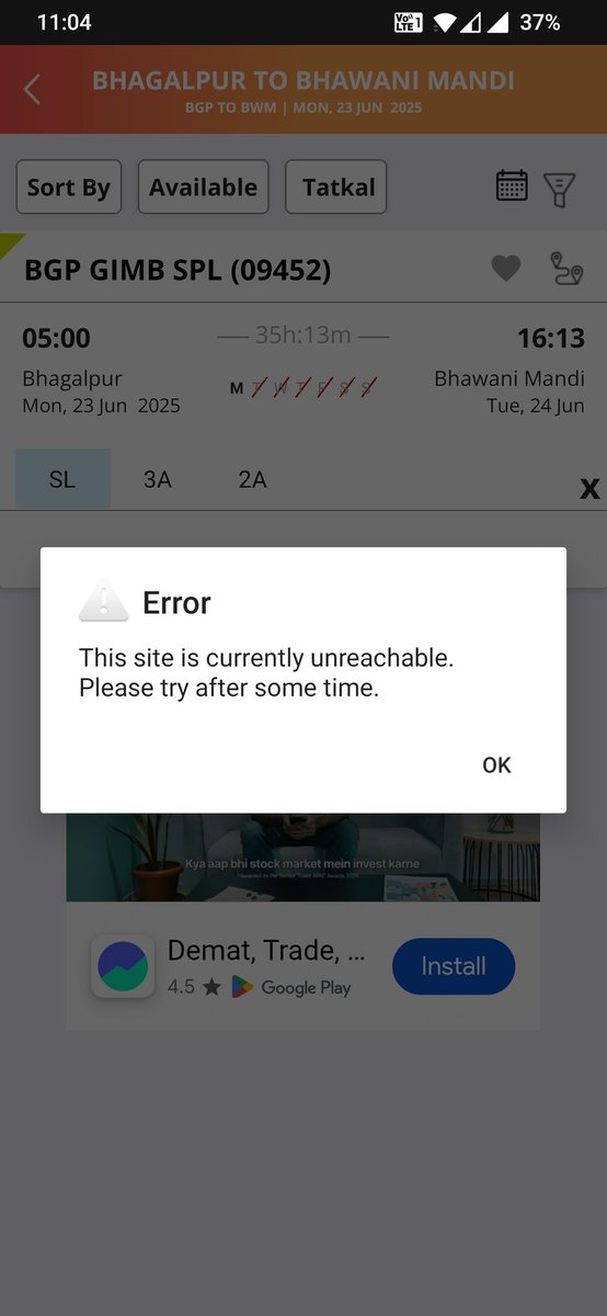 sujeetank's tweet photo. @RailMinIndia Time is 11:04 still showing this error. How can a common person book tatkal ticket? @RailMinIndia @RailwaySeva #tatkalticket #IndianRailways #ticketbooking https://t.co/Pe9uIou188