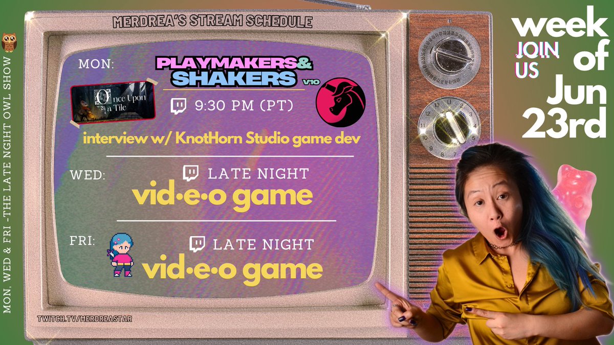 MerdreaStar 🐲 (@merdreastar) on Twitter photo This coming week we start with a fun (12th) episode of Playmakers & Shakers w/ <a href="/KnotHornStudio/">KnotHorn Studio</a>
Come listen in, ask questions & give feedback to game developers LIVE on stream. #SupportIndieDevs
Then we continue our Relax & Recharge month where we'll play more slow-paced games. This coming week we start with a fun (12th) episode of Playmakers & Shakers w/ <a href="/KnotHornStudio/">KnotHorn Studio</a>
Come listen in, ask questions & give feedback to game developers LIVE on stream. #SupportIndieDevs
Then we continue our Relax & Recharge month where we'll play more slow-paced games.