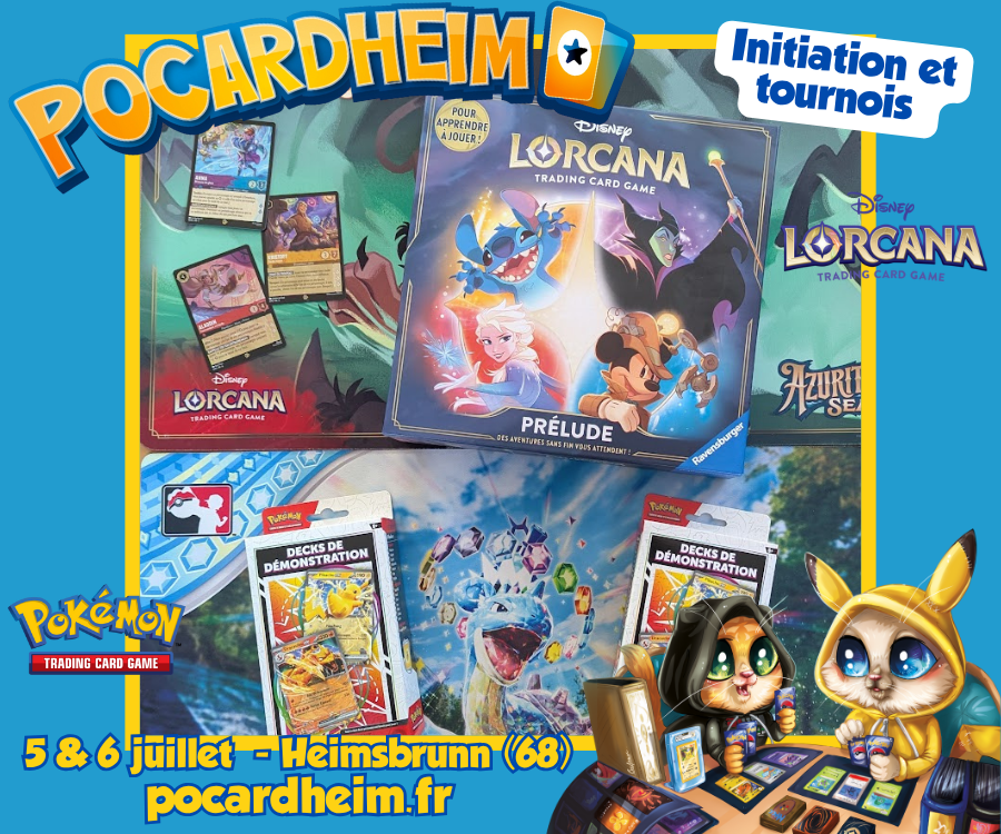 🤩Néophyte ou compétiteur, enfant ou adulte, le Festival Pocardheim sera l'occasion pour vous de vivre la passion des #TCG
🎙️La scène sera animée par les matchs des tournois commentés par <a href="/OlivierRofellos/">Rofellos</a> et d'autres joueurs et influenceurs de la scène Lorcana et Pokémon.