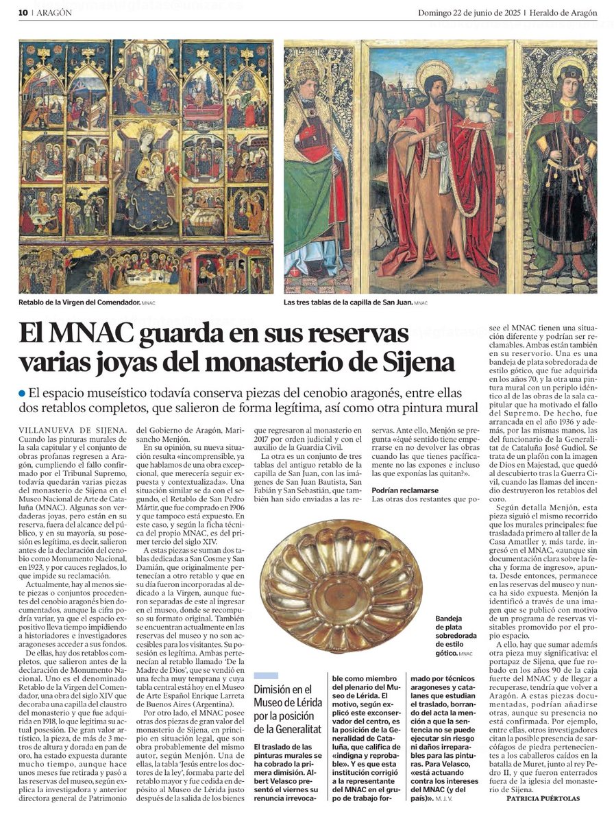 Mari Menjón (@inde) on Twitter photo Hoy, en <a href="/heraldoes/">Heraldo de Aragón</a>
Total, que hay gente rasgándose las vestiduras porque se tienen que devolver las pinturas de Sijena, y las obras que no se reclaman, que también son de Sijena, van al almacén 🤷♀️ Hoy, en <a href="/heraldoes/">Heraldo de Aragón</a>
Total, que hay gente rasgándose las vestiduras porque se tienen que devolver las pinturas de Sijena, y las obras que no se reclaman, que también son de Sijena, van al almacén 🤷♀️