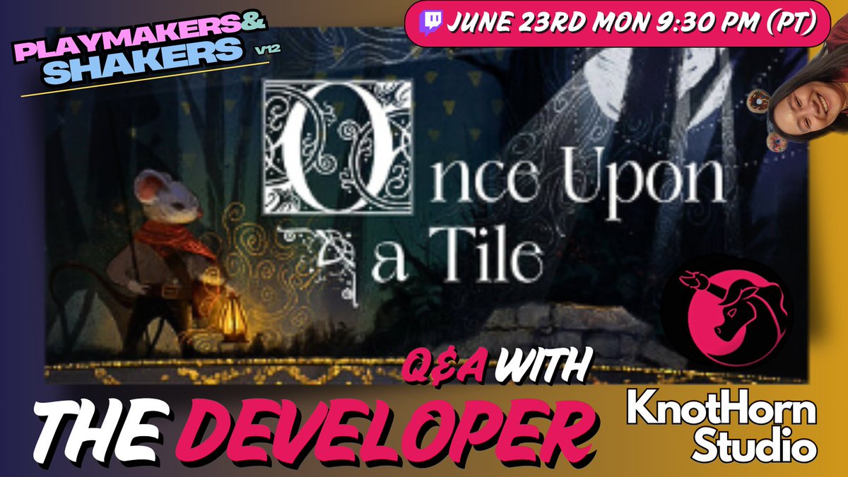 MerdreaStar 🐲 (@merdreastar) on Twitter photo TONIGHT'S episode of Playmakers & Shakers features <a href="/KnotHornStudio/">KnotHorn Studio</a> newest game, Once Upon A Tile 🐭
#DevTalk
twitch.tv/MerdreaStar 🔴
Come listen in, ask questions & give feedback to game devs LIVE on stream. #SupportIndieDevs
Check out their game:🎮store.steampowered.com/app/2465730/On… TONIGHT'S episode of Playmakers & Shakers features <a href="/KnotHornStudio/">KnotHorn Studio</a> newest game, Once Upon A Tile 🐭
#DevTalk
twitch.tv/MerdreaStar 🔴
Come listen in, ask questions & give feedback to game devs LIVE on stream. #SupportIndieDevs
Check out their game:🎮store.steampowered.com/app/2465730/On…