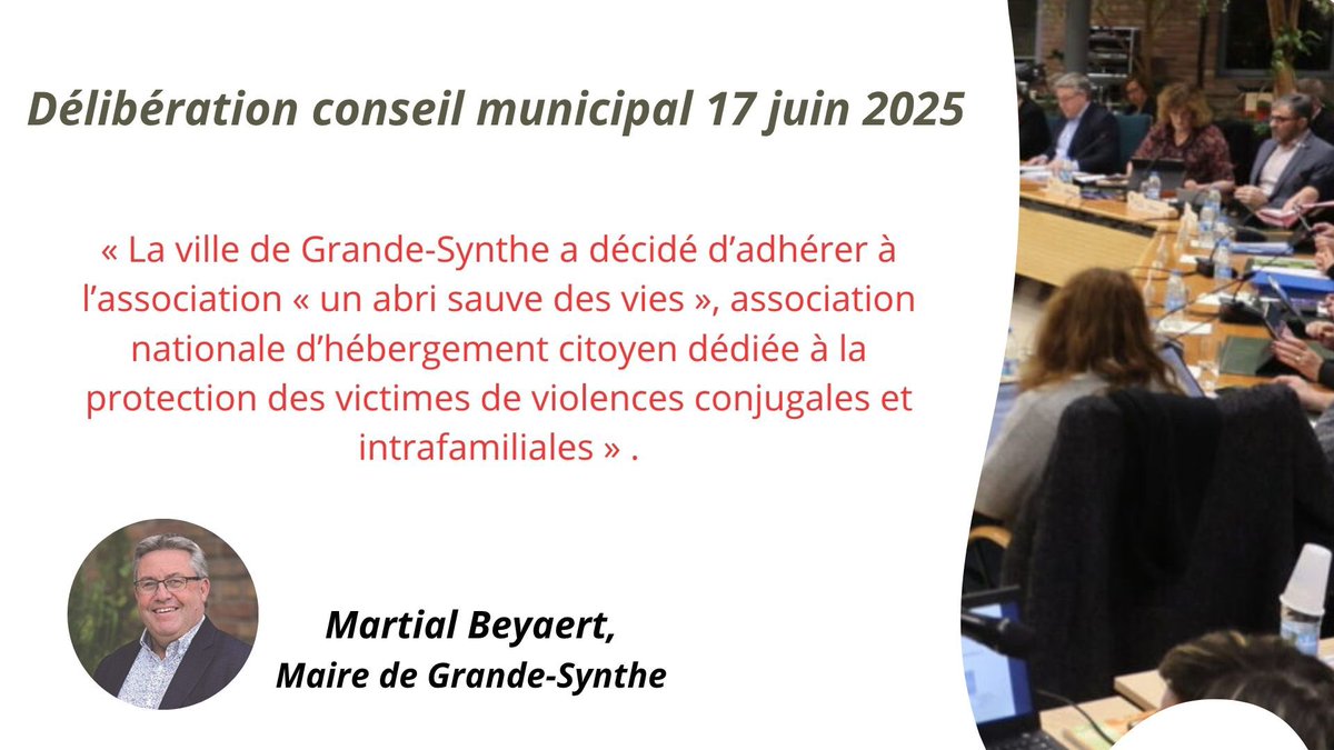 Extrait du Conseil Municipal du Mardi 17 juin.

Notre <a href="/VilleGdeSynthe/">Ville de Grande-Synthe</a> en soutien aux victimes de violences conjugales

#GrandeSynthe
#VilleActiveetSportive
#violences_conjugales
