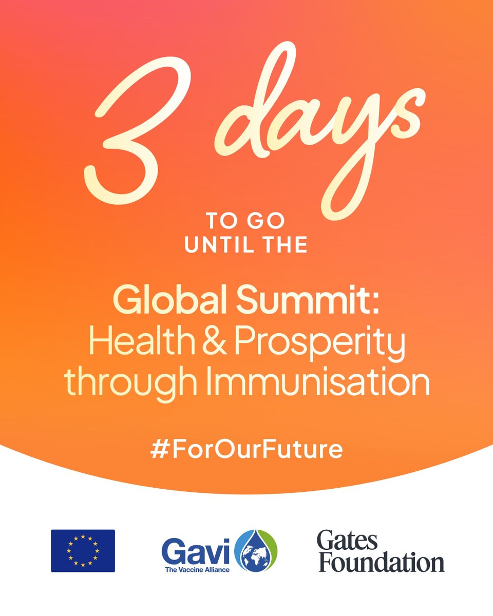gavi's tweet image. 🗓️ 3 DAYS TO GO 🗓️ 
3 days until leaders step up to the plate. A $9 billion combined investment for the next five years will decide will decide whether we immunise 500 million more children or watch preventable diseases claim innocent lives. This is our moment. #ForOurFuture