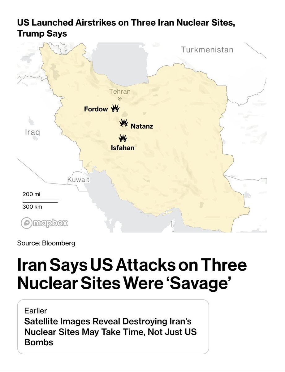 acemaxx's tweet image. US attack nuclear sites in Iran, widening #Mideast conflict – The move marks an extraordinary escalation by the US president in the week since #Israel began airstrikes across #Iran - chart @bpolitics  
bloomberg.com/news/articles/…