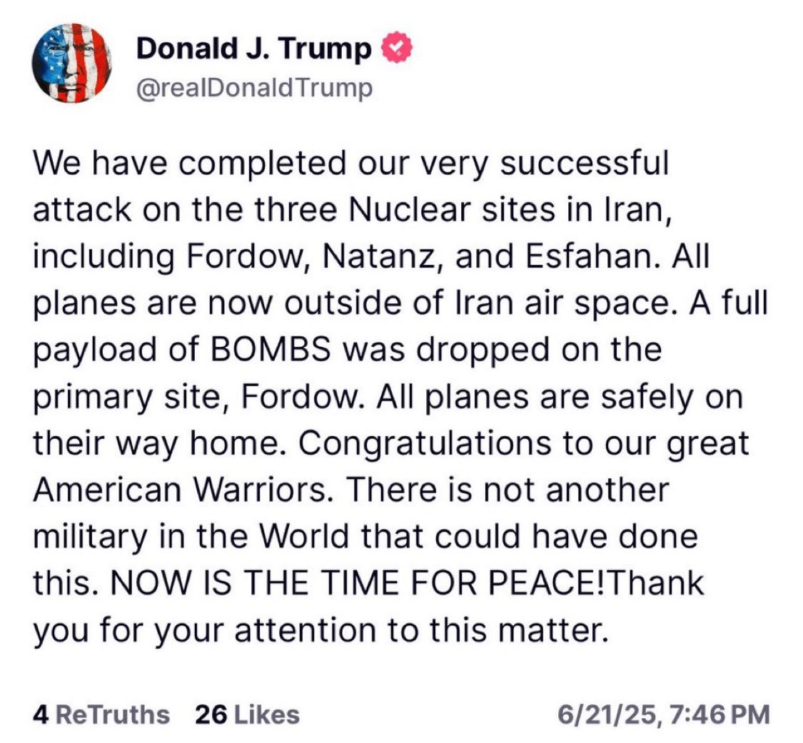 SholaMos1's tweet image. Trump &amp;amp; Israel just guaranteed Iran will become a nuclear power. Iranians now know they need nuclear weapons to defend themselves. Trump is a war mongering fraud doing bidding of Israel. America just did to Iran what Russia did to Ukraine: an illegal unprovoked war. Hypocrites.