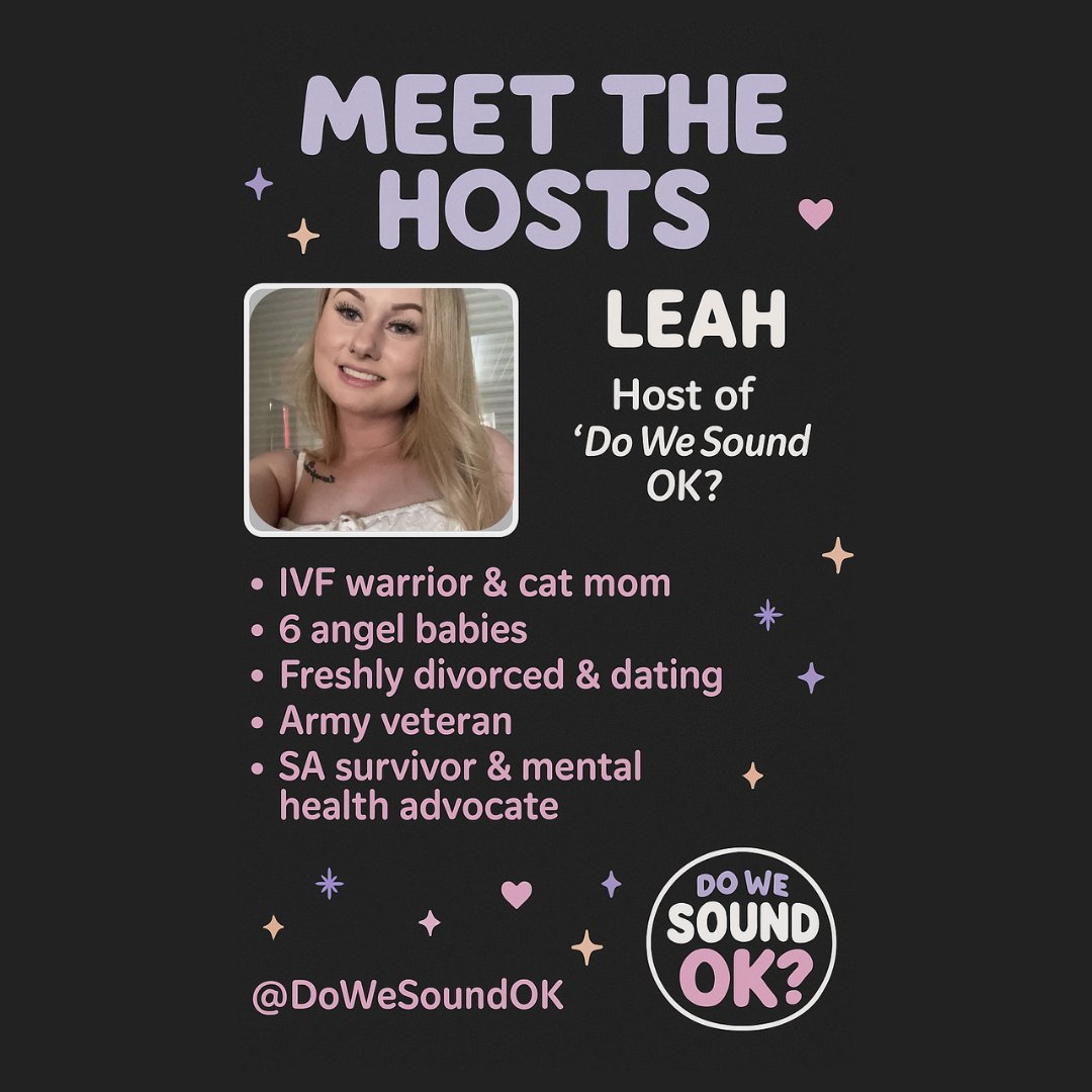 DoWeSoundOk's tweet photo. 🧠 Two brains. One breakdown.
🎙️ Meet Leah &amp; Audy — IVF warriors, veteran moms, trauma survivors, and professional oversharers.
If healing was a podcast, it’d sound like this.
👇 Start your spiral:
🔗 https://t.co/4yUBf3NyxB
#DoWeSoundOK #PodcastLaunch #MentalHealthMatters https://t.co/XUZU13iLVG