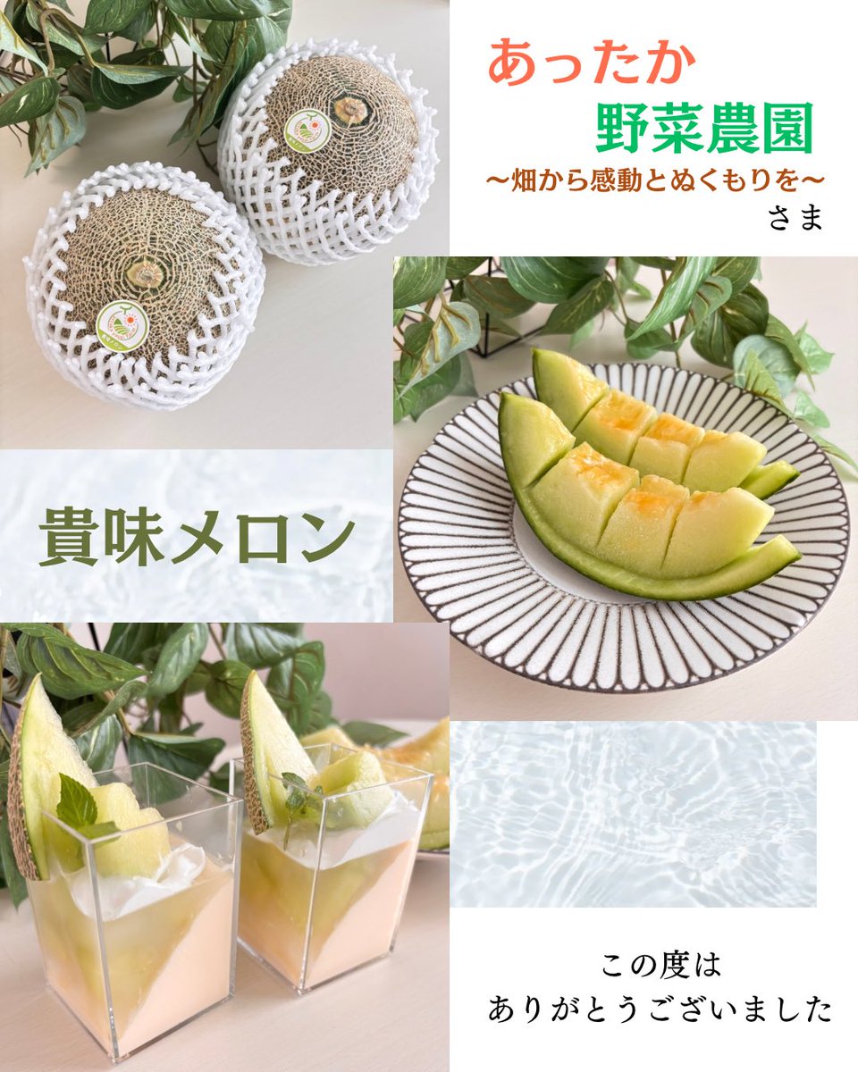 🌻ふなこ🌱 (@karahuru_hunako) on Twitter photo あったか野菜農園〜畑から感動とぬくもりを〜様
(<a href="/attaka_yasai/">あったか野菜農園~畑から感動とぬくもりを~【公式/メロン・干し芋/茨城産直農家】</a> )より
貴味メロン2玉当選しました🍈
種まきから作り、一玉一玉丁寧に大切に育てられたあったか野菜農園様の貴味メロン✨
糖度が非常に高く、最高糖度18度にもなるそうで あったか野菜農園〜畑から感動とぬくもりを〜様
(<a href="/attaka_yasai/">あったか野菜農園~畑から感動とぬくもりを~【公式/メロン・干し芋/茨城産直農家】</a> )より
貴味メロン2玉当選しました🍈
種まきから作り、一玉一玉丁寧に大切に育てられたあったか野菜農園様の貴味メロン✨
糖度が非常に高く、最高糖度18度にもなるそうで