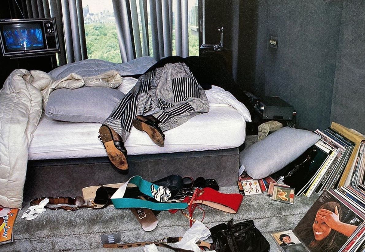 Miles Davis in his hotel room.