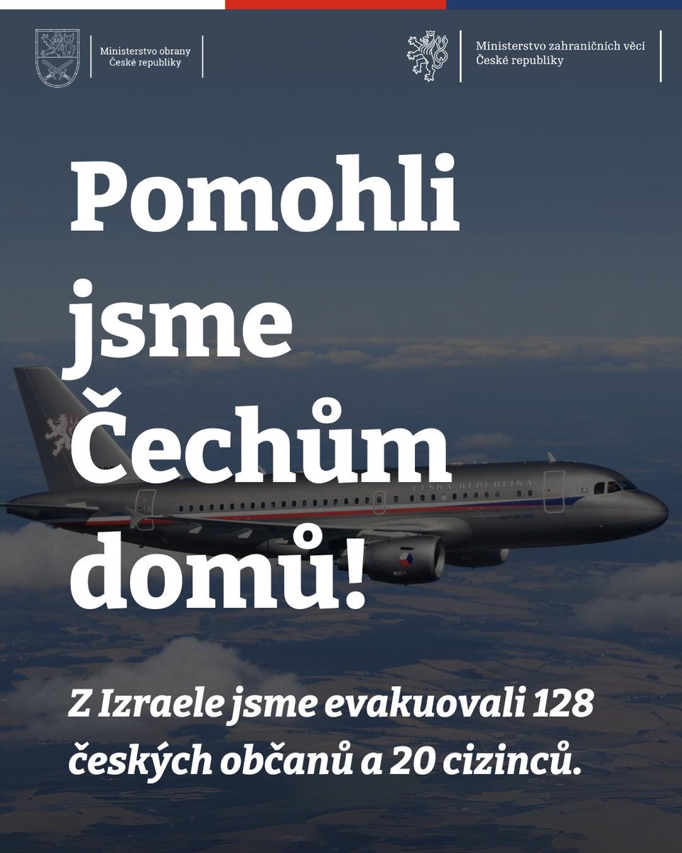 mzvcr's tweet photo. Díky #SystemDROZD jsme dostali do Česka dvěma evakuačními lety společně s @ObranaTweetuje 128 českých občanů. Na palubu jsme vzali i 20 cizinců. https://t.co/0aQF2rABxu
