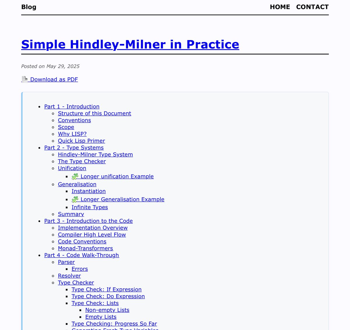 lotz84_'s tweet image. Hindley-Milner型推論をHaskellを使って Lisp のような言語を実装しながら解説した記事
完全なコードはGitHubで公開されていて、記事では単一化・汎化・インスタンス化などの主要概念の実装を掘り下げて解説されている
図や構造化が活用されていて読みやすい👀
andrevdm.com/posts/2025-05-…