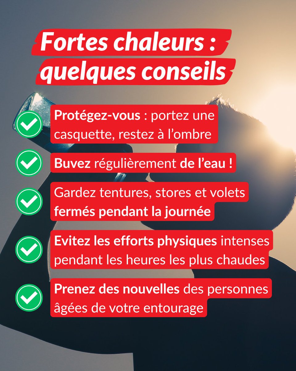 Ce weekend et dans les jours qui viennent, on annonce de fortes températures. ☀️🌡
On vous partage quelques conseils important pour prendre soin de vous et de vos proches par cette chaleurs 🥵