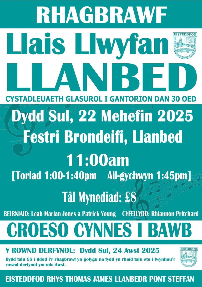 Mae'n ddiwrnod rhagbrawf Llais Llwyfan Llanbed! Pob dymuniad da i bawb. Cofiwch ein bod yn croesawu cynulleidfa eleni - dewch yn llu i gefnogi'r unawdwyr 🎶 #LlaisLlwyfanLlanbed