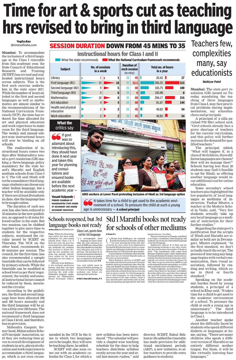 Dear Students, 
Please compromise on art and sports because the Maha Govt wants to teach you all important Hindi Language in 1st std.