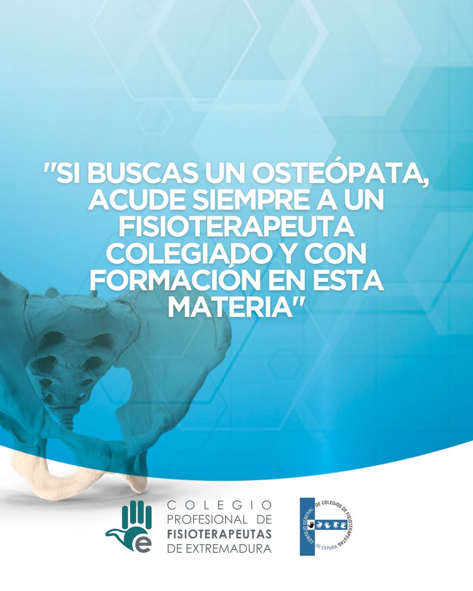 Hoy se celebra el Día Mundial de la Osteopatía.

Desde el Colegio Profesional de Fisioterapeutas de Extremadura, queremos mostrar nuestro apoyo a todos los compañeros fisioterapeutas que ejercen la osteopatía
dentro de sus competencias.

#Diadelaosteopatia #osteopatia #soyfisio