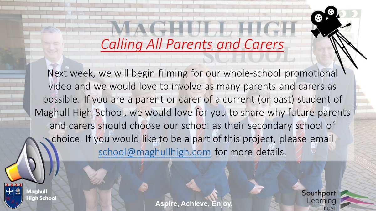 Maghull High School (@maghullhighsch) on Twitter photo Calling all parents and carers: If you would like to take part in the filming of our whole-school promotional video, please email school@maghullhigh.com for more details. We would love to hear from as many of you possible in sharing how our school has supported your families. Calling all parents and carers: If you would like to take part in the filming of our whole-school promotional video, please email school@maghullhigh.com for more details. We would love to hear from as many of you possible in sharing how our school has supported your families.