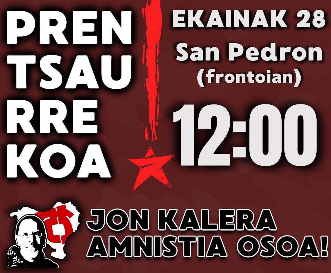 30 urte baino gehiago daramatza preso Jon Mirena San Pedrok. Bere askatasuna eta amnistia osoa galdegiteko prentsaurrekoa egingo dute ekainaren 28an, 12:00etan, Deustuko San Pedron (frontoian).