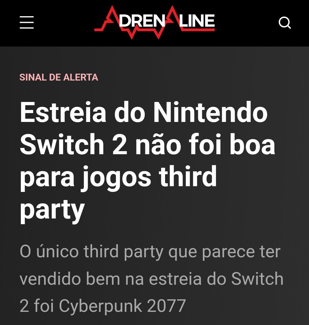 Eu li que a estreia de jogos Third no Switch 2 foram boas melhores que no Switch Original. Eu mesmo comprei dois Thirds e uma atualização de jogo Third, então acredito que não deve ser bem assim. Além de que muitos querem rejogar versões melhoradas de jogos. GameKey card ....