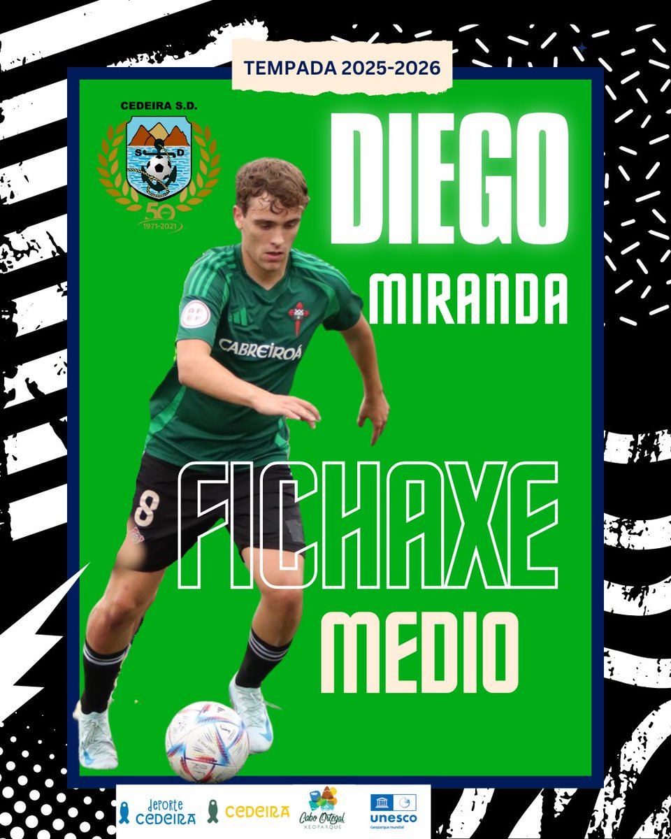 NOVA FICHAXE 🤍🖤👏✍️

🆕️ Tempada 2025-2026
👤Diego Neandro Miranda Brites
🏠 Cedeira e 🇵🇹
⚽️ Mediocentro
➡️  Racing Club Ferrol 

📝Un xogador con un gran toque de balón e  moita clase.

Moita sorte e benvido de novo a tua casa
 🖤🤍🥰👏