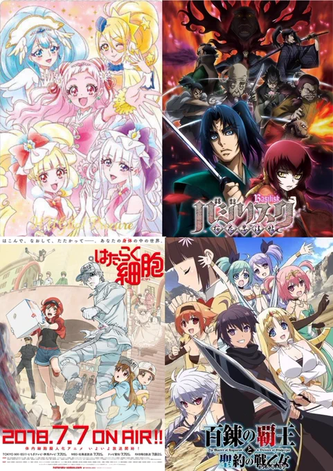 2018年(平成30年)のヒロインたち、その9❣️
バジリスク桜花忍法帖は原作もアニメもちょっと残念……
はたらく細胞は面白かったです☺️
百練の覇王はほとんど覚えてません🙇‍♂️
絵自体思い出せません……見たと思うんですが……😅 